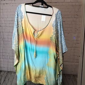 Cato Multicolored Poncho top with sleeves.
